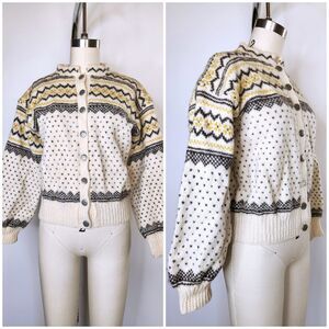 Vintage Icelandic Jacket Sweater Cardigan HAND Knit Knitted Norwegian XS S